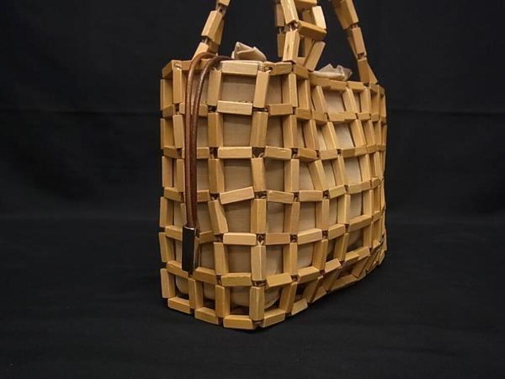 Salvatore Ferragamo Brown Handbag Bag Canvas Tote Wood Brown